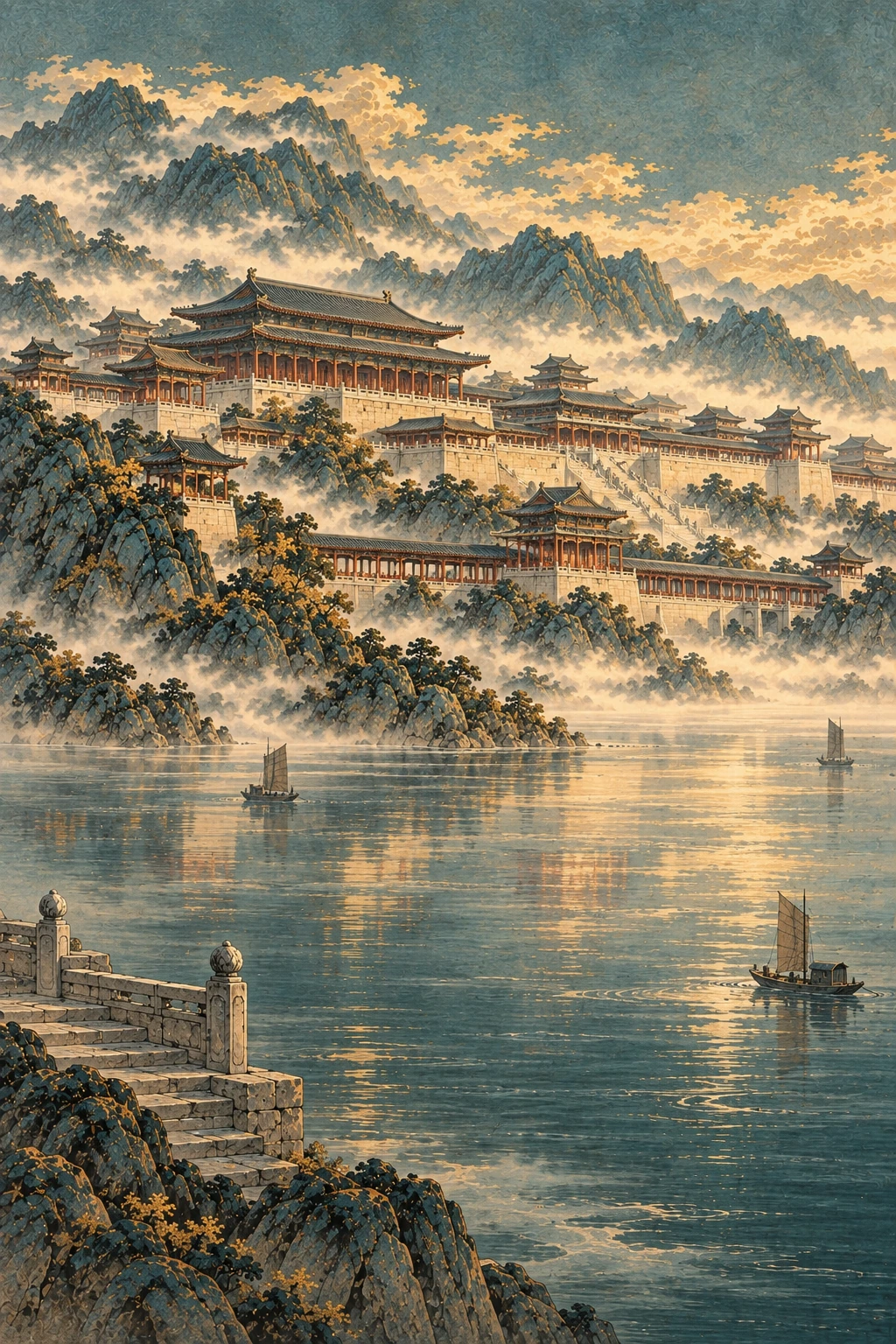 山水间的宫阙与舟影，阿房宫赋的诗意插图